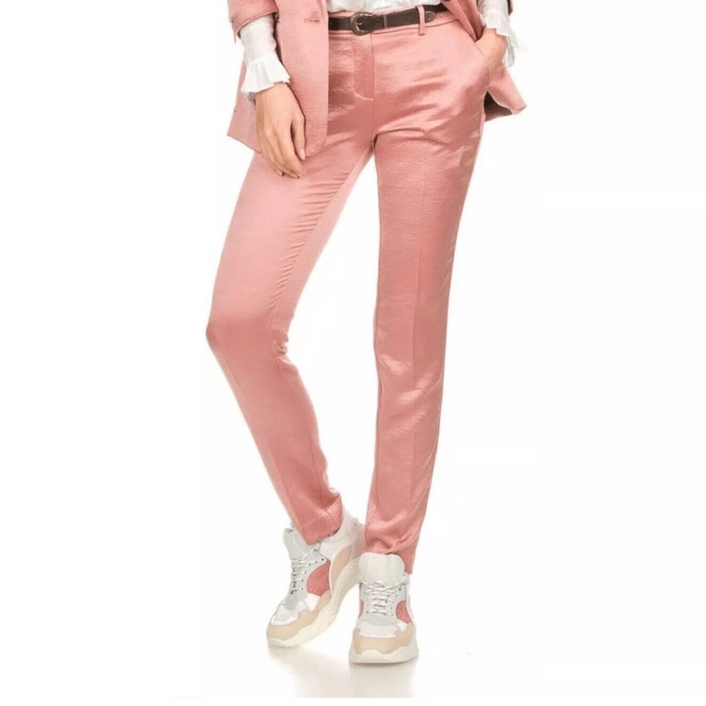 Ba&sh Pants Dana Trousers Pink Satin Womans NWT preppy, career, playful chic Nv